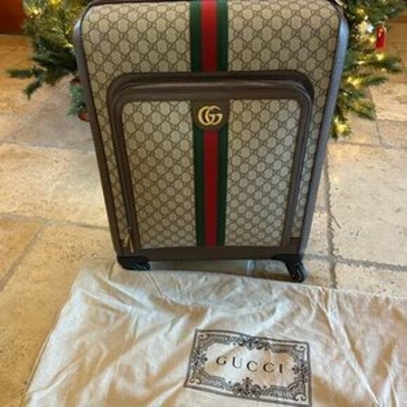 Gucci Savoy medium trolley suitcase, beige/Ebony GG Supreme canvas, Leather NWT - Picture 13 of 16